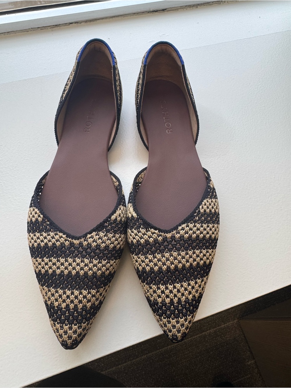 Rothy's Women's Pointed D'Orsay Flats in Black and Tan Woven